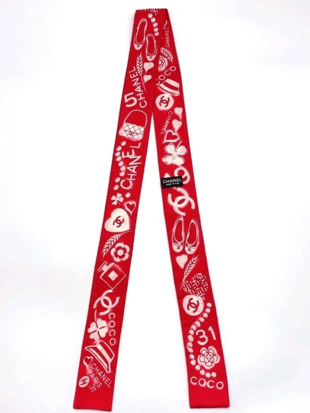 Auth Chanel Cambon Coco Silk Twilly Scarf